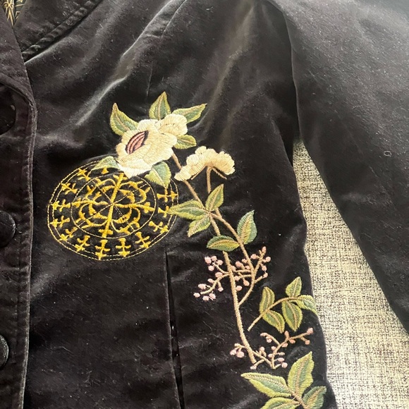 CAbi Black Velvet Embroidered Floral Coat Boho Statement Jacket Size 2 - Picture 7 of 16